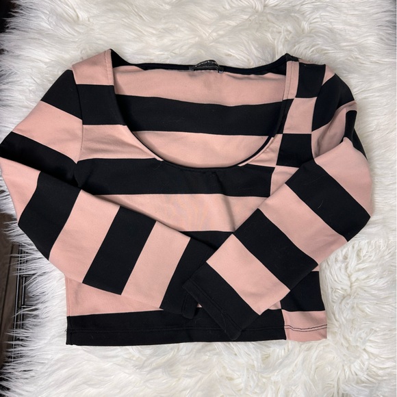 Bebe black/pink striped crop top - Picture 2 of 6